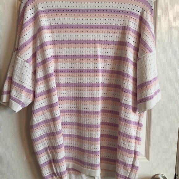 Amazon Pink and Purple Crochet Striped 2 Piece Short Set - Picture 6 of 13